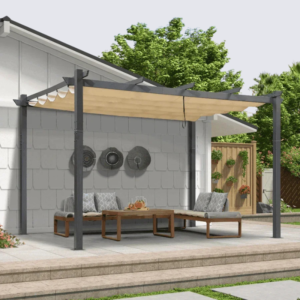 Outdoor Pergola with Retractable Canopy Aluminum Shelter